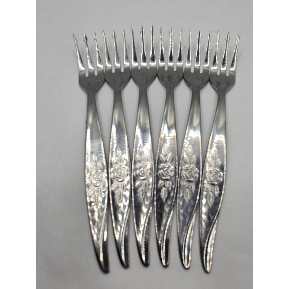 VTG HF Avon Rose Flatware Seafood Set Stainless Steel Silverware Floral Pattern